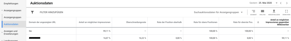 Google Ads Brand Kampagne Auktionsdaten